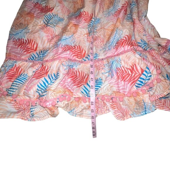 AMERICA AND BEYOND BEACH COVER UP PINK LONG DRESS TROPICAL POM POM WOMEN LARGE - Picture 6 of 10